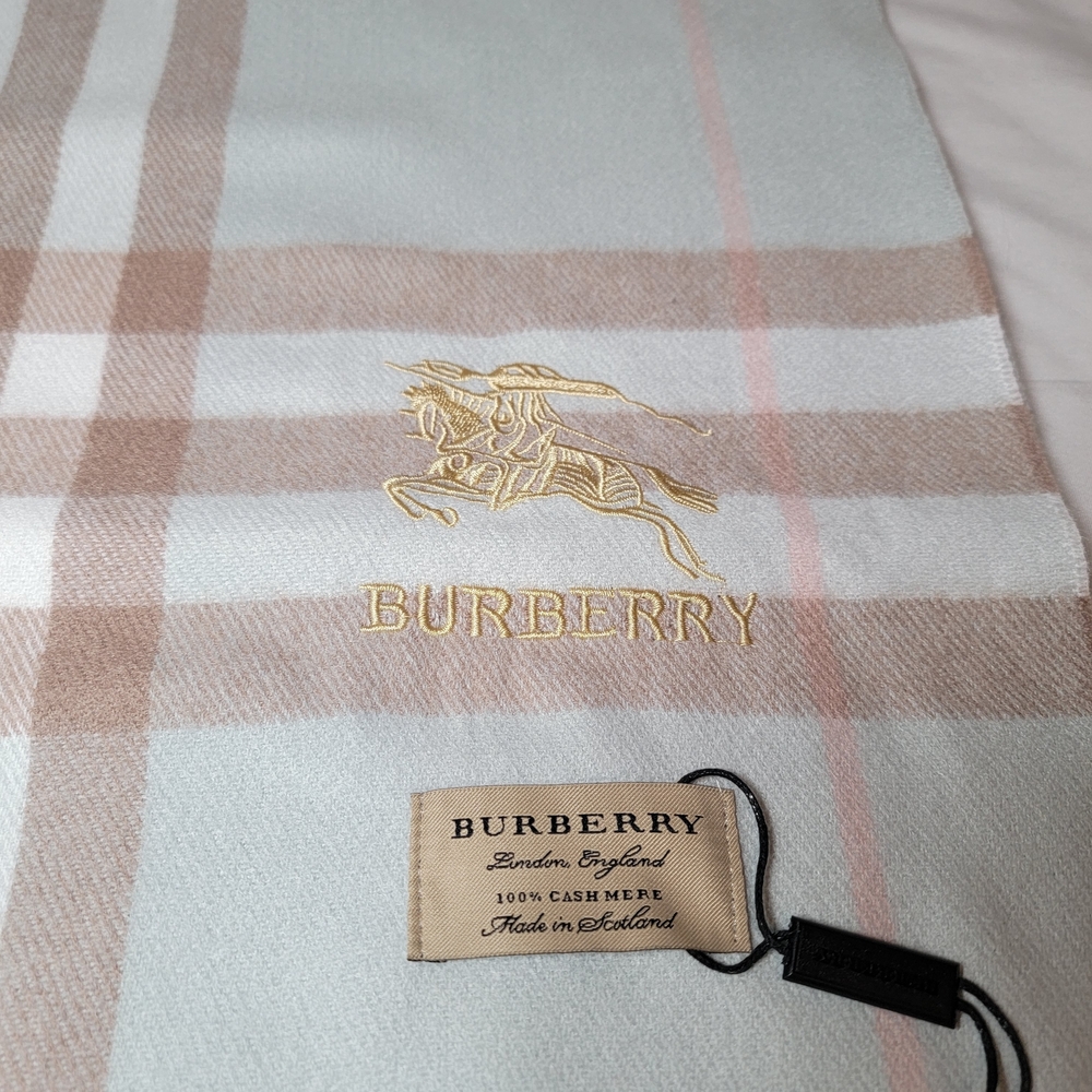 Burberry Light Blue and Beige Check Scarf - Picture 2 of 2